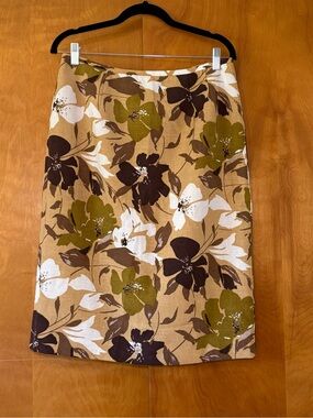 LE SUIT Floral Pencil Skirt in Tan, Brown, Olive & White size 12